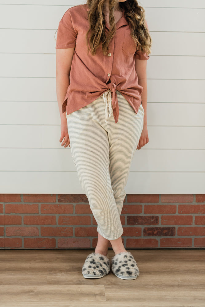 Terry Striped Pajama Bottoms