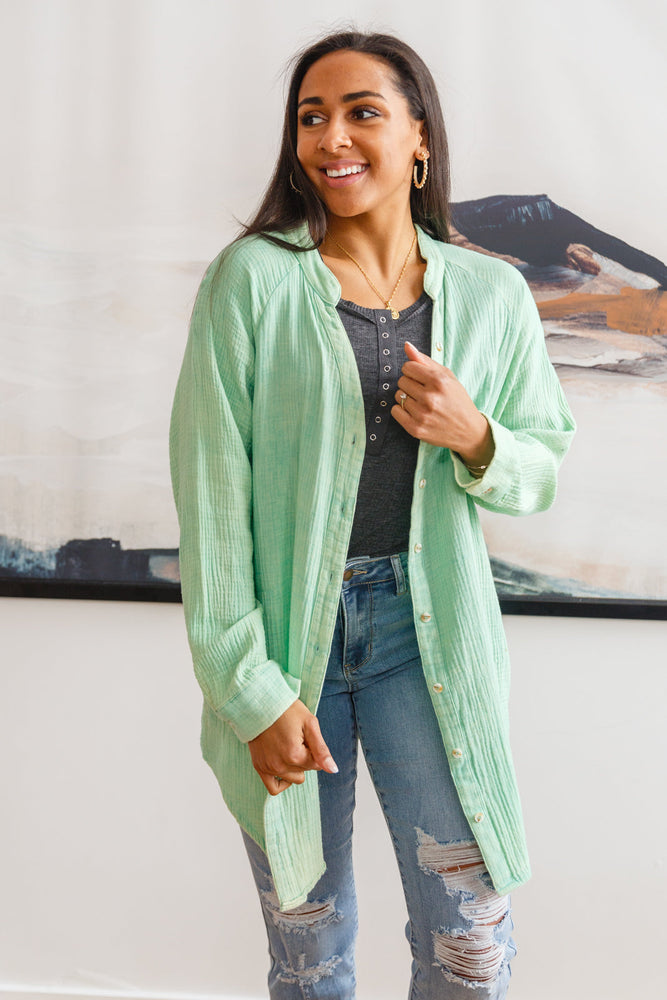 Corey Button Up Top In Vintage Green