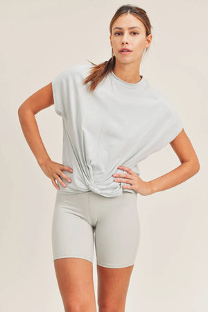 Twist-Front Athleisure Crew-Neck Tee - Mist