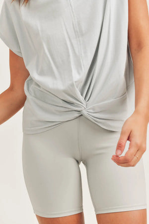Twist-Front Athleisure Crew-Neck Tee - Mist