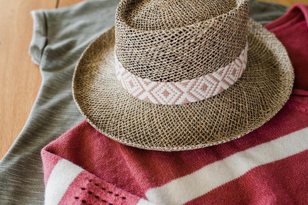 Pink Band Seagrass Hat